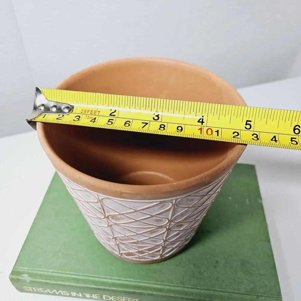 Small Terracotta Planter Raised Pattern With Brushed White 5 Inches Bohemian Pot